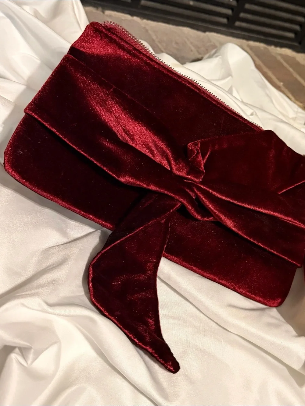 Velvet Bow Clutch - Deep Red